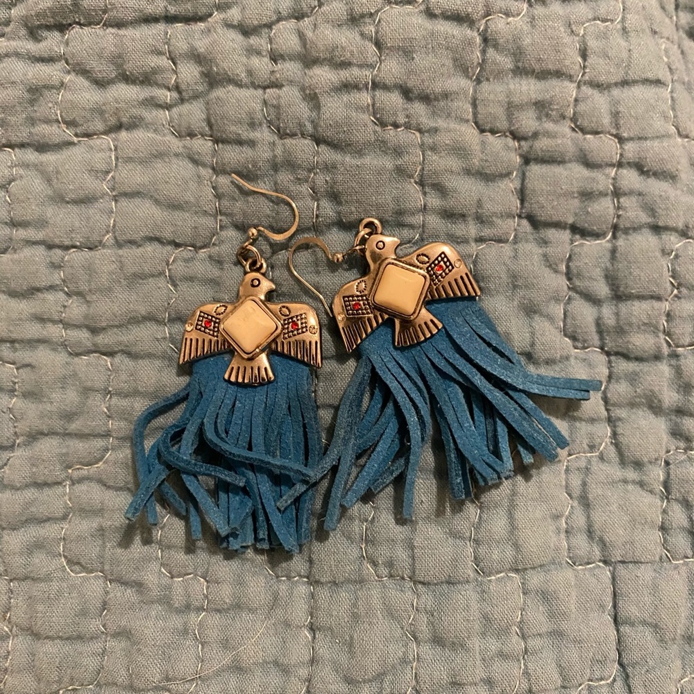 Red white and blue western earring set